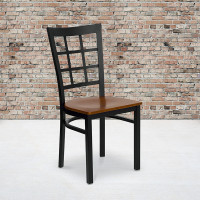 Flash Furniture Hercules Series Black Window Back Metal Restaurant Chair with Cherry Wood Seat XU-DG6Q3BWIN-CHYW-GG